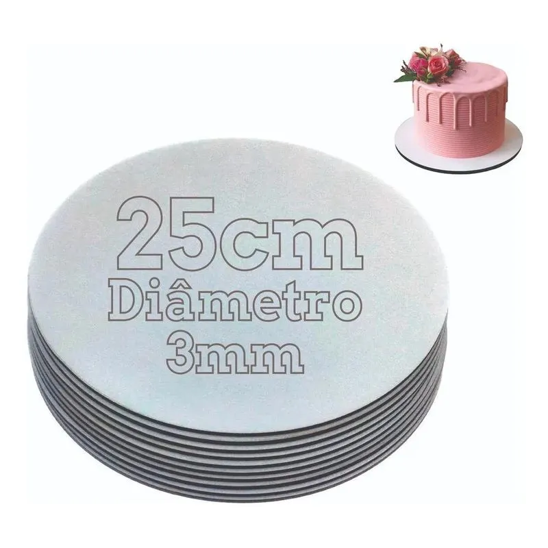 3x Cake Board 25cm Tabuleiro Prato De Bolo Mdf Kit Com 10 Ba