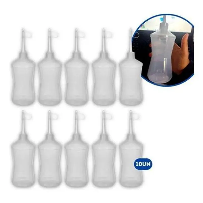 2x 10un Frasco 500ml Almotolia Transparente Bico Reto Bisnag