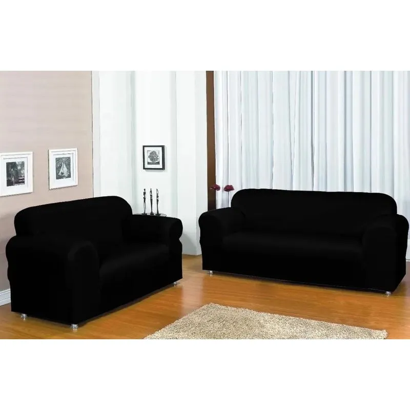 Capa Sofá Malha Gel 3 E 2 Lugares: Proteção E Estilo - Preto
