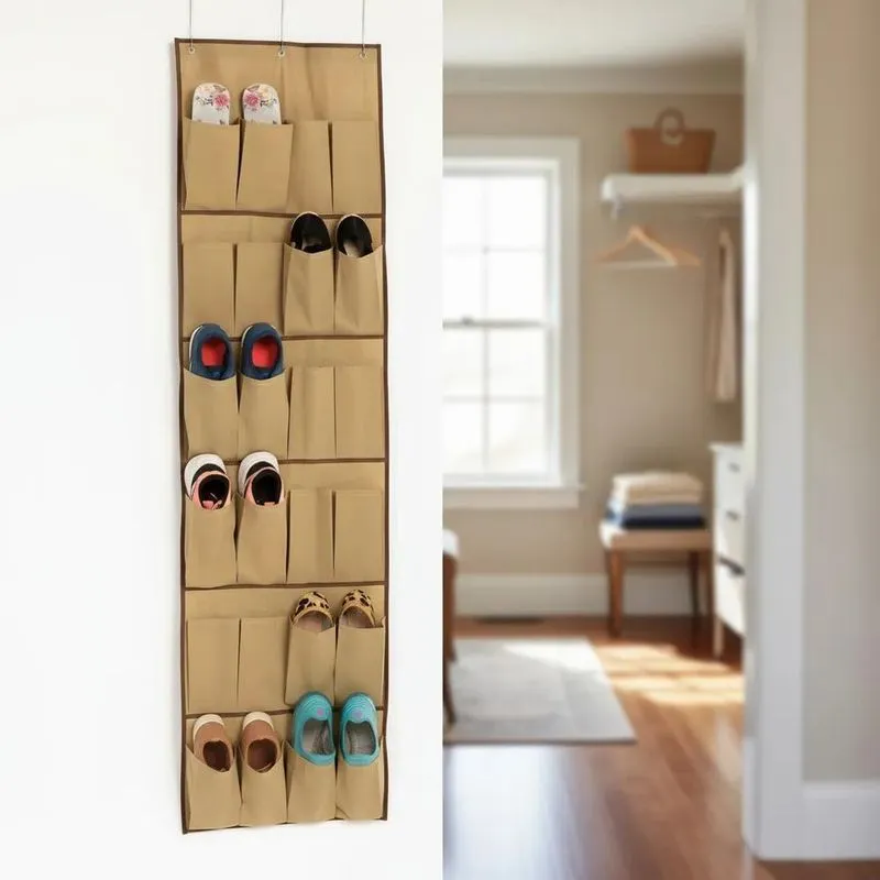 Sapateira Vertical 24 Bolsos: Organize Sapatos E Econ - Bege