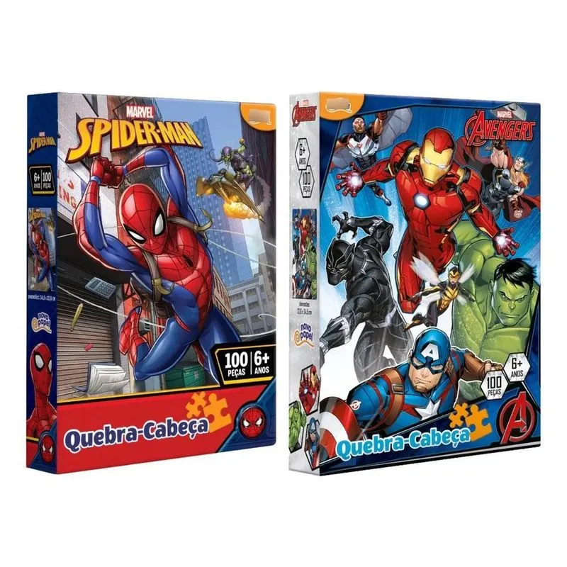 2x Kit Quebra Cabeças 100 Pçs Avengers + Homem Aranha - Toys