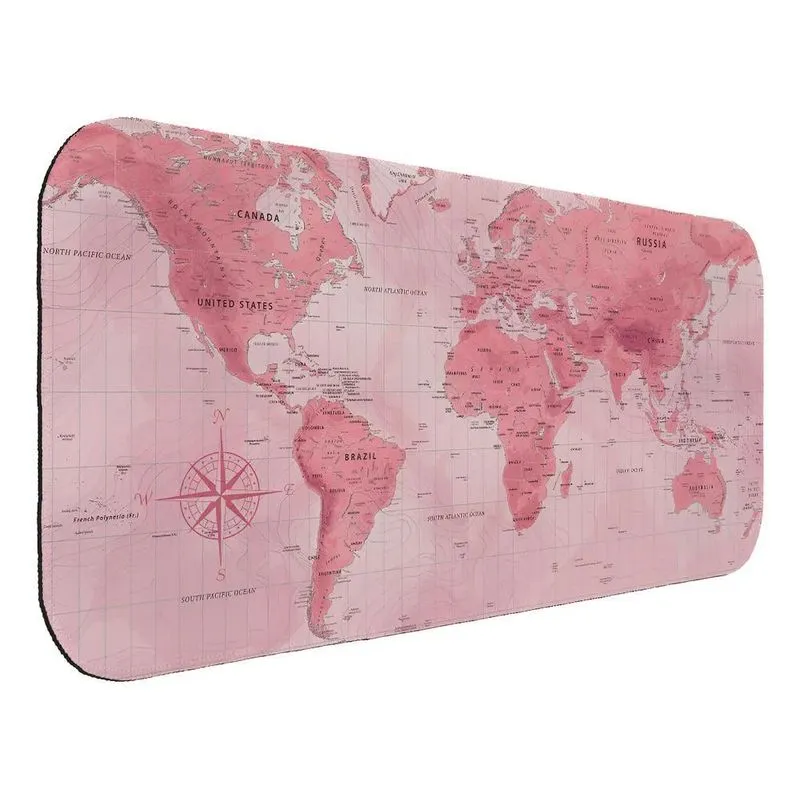 Mousepad Gamer Speed Extra Grande 70x35cm: - Mapa Mundi Rosa