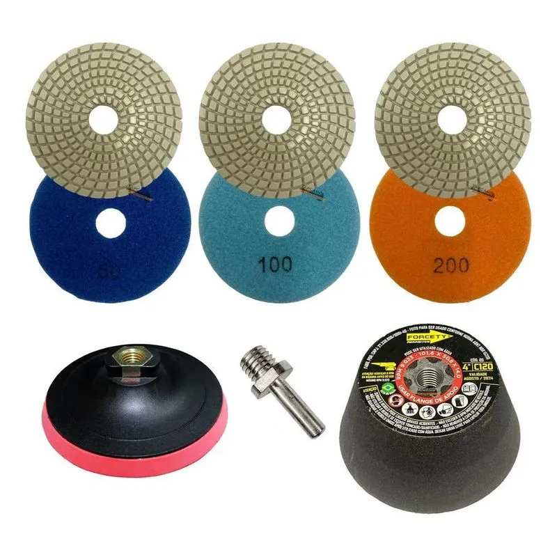 3x Kit Acabamento 45 Porcelanato 3 Lixas 1 Suporte 1 Rebolo