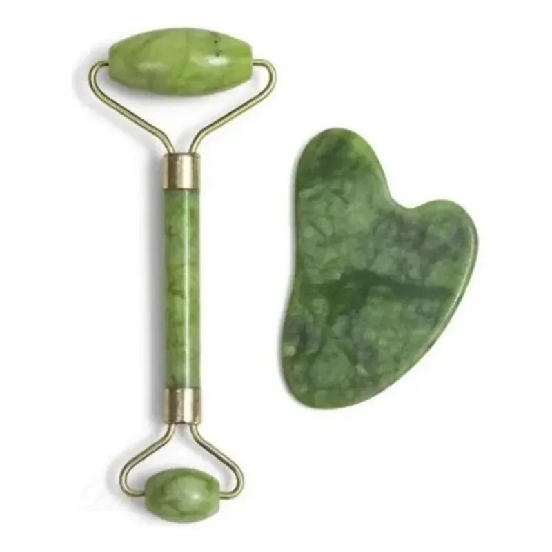 Rolo Pedra De Jade Com Placa Guasha Facial Cor Verde