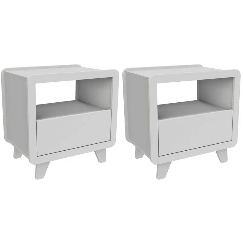 Conjunto 2 Mesas De Cabeceira 55cm Com Gaveta E Nicho 100% Mdf Padrão Planejados Mabel Branco Branco