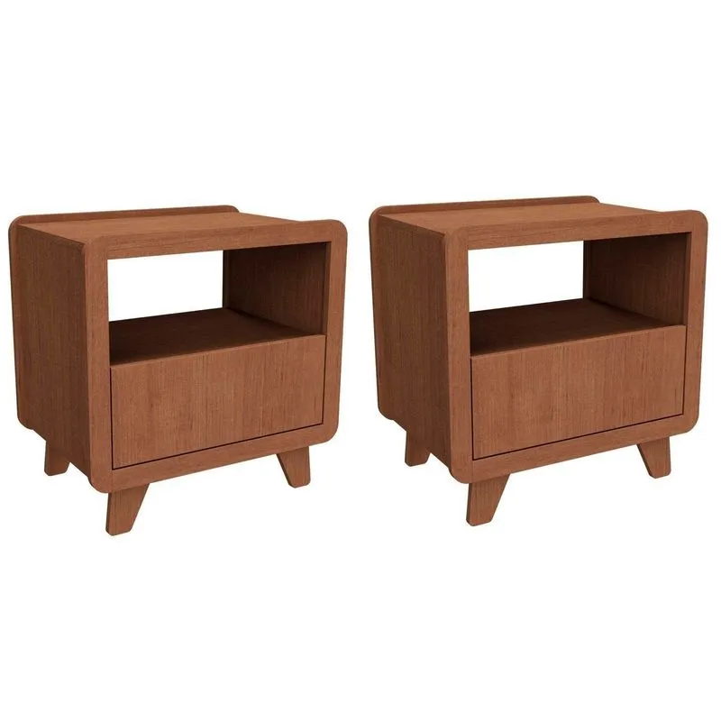 Conjunto 2 Mesas De Cabeceira 55cm Com Gaveta E Nicho 100% Mdf Padrão Planejados Mabel Marrom Castanho
