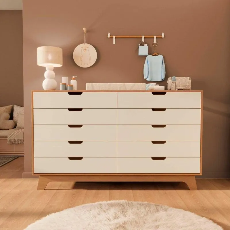 Cômoda Para Quarto Infantil 10 Gavetas 100% Mdf Alice Off White / Castanho
