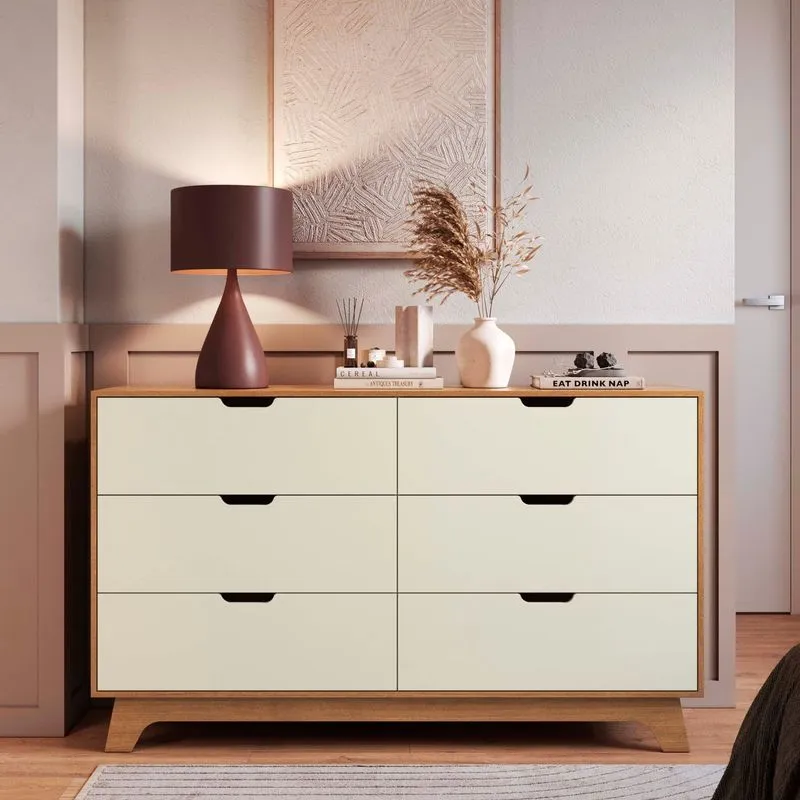 Cômoda Para Quarto 6 Gavetas Mdf Alice Yescasa Marrom/off White/castanho Off White / Castanho