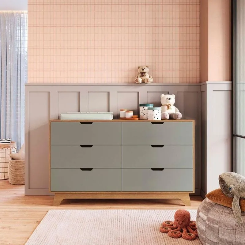 Cômoda Para Quarto Infantil 6 Gavetas 100% Mdf Alice Verti/ Castanho
