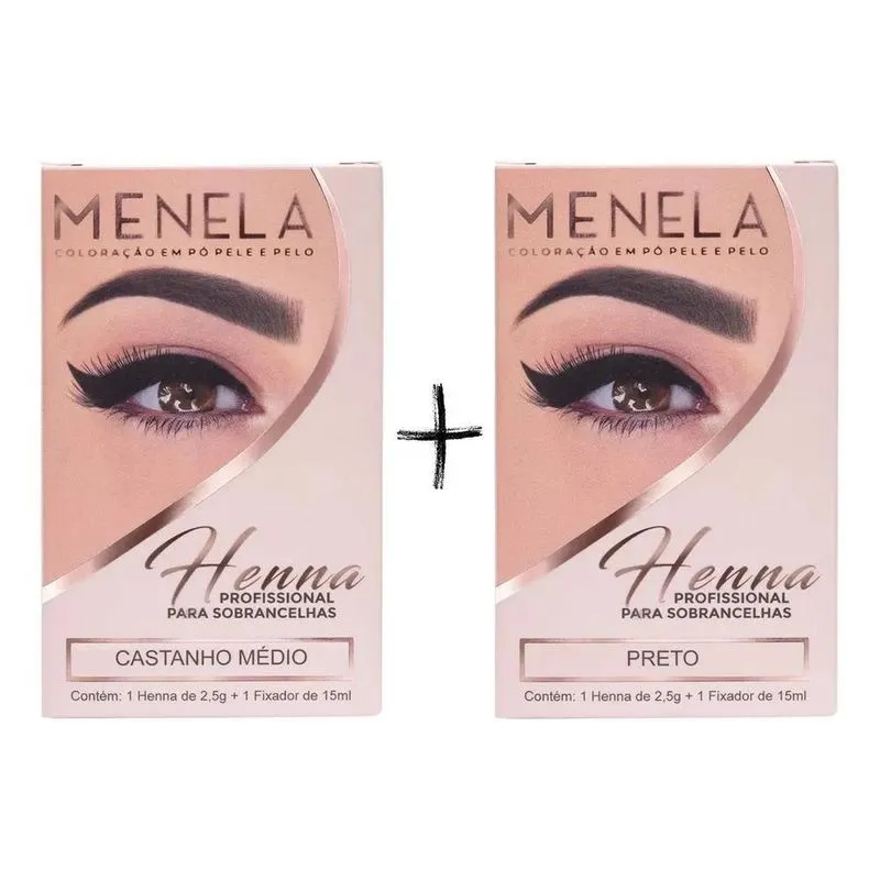 5x Combo Kit Henna Menela Castanho Médio + Preto
