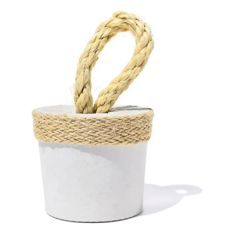 2x Peso De Porta Artesanal Concreto Com Alça Em Sisal Redond