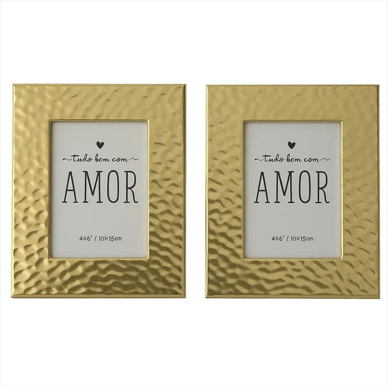 Kit 2 Porta Retratos Dourado Moderno Decorativo Texturado