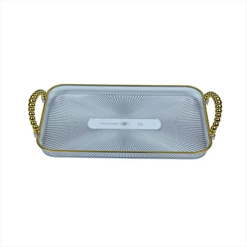 Bandeja Alça Dourada Detalhada Retangular Decorativa Bebidas