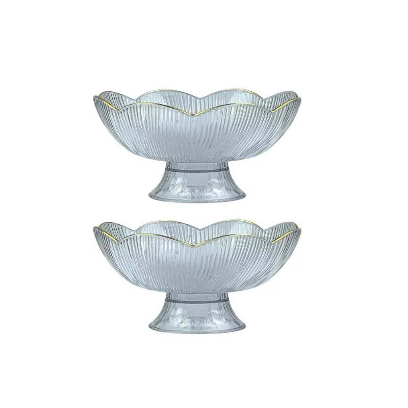Kit Fruteiras Chic Plastico Pé Centro Mesa Borda Dourada