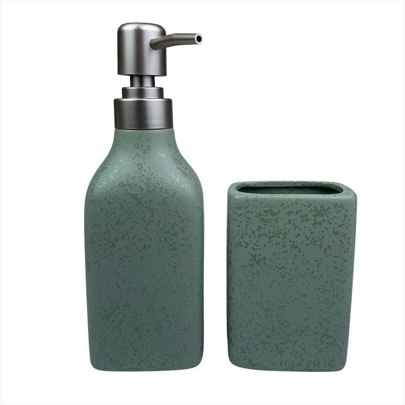 Jogo Cerâmica Lavabo 2 Peças Luxo Verde Sabonete Resistente