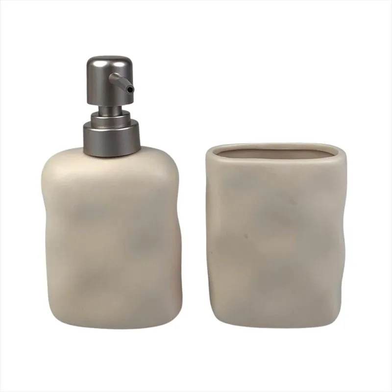Jogo Lavabo Cerâmica Estilo Orgânico 2 Pçs Saboneteira Creme