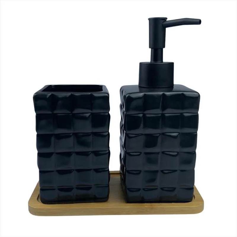 Conjunto Lavabo Porcelana Saboneteira Banheiro 3 Peças Preto