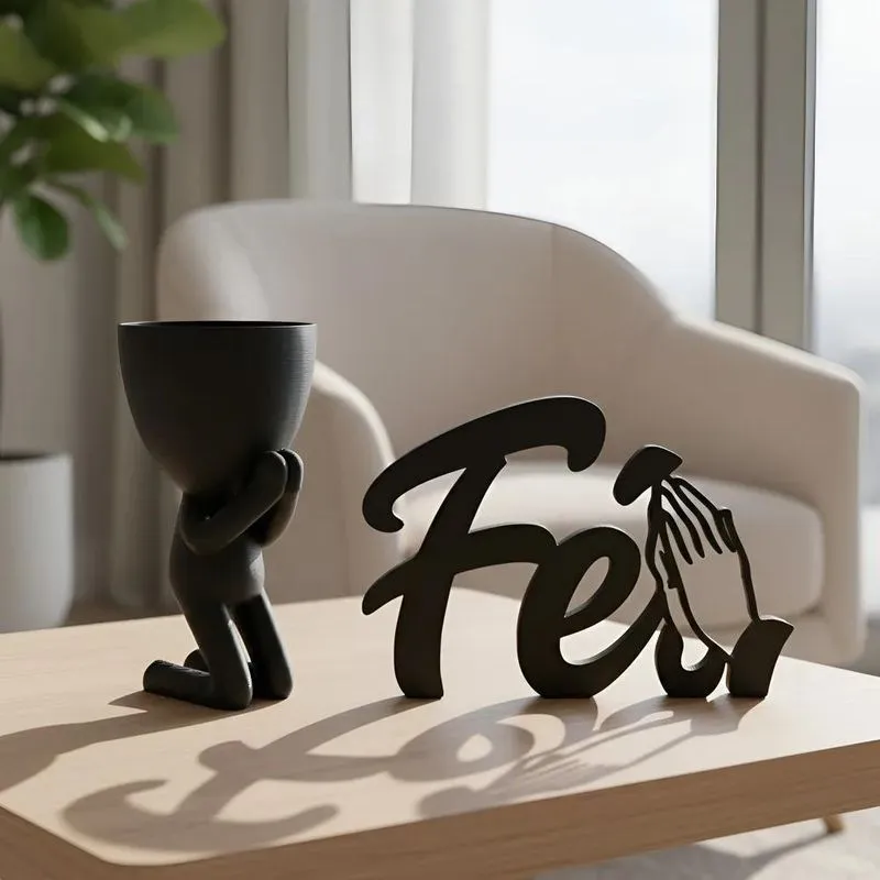 Vaso Oração 3d + Fé: Decoração Religiosa Moderna - Preto
