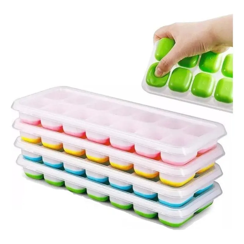4 Formas De Gelo Cubo C Tampa Rígida Flexível Fundo Silicone