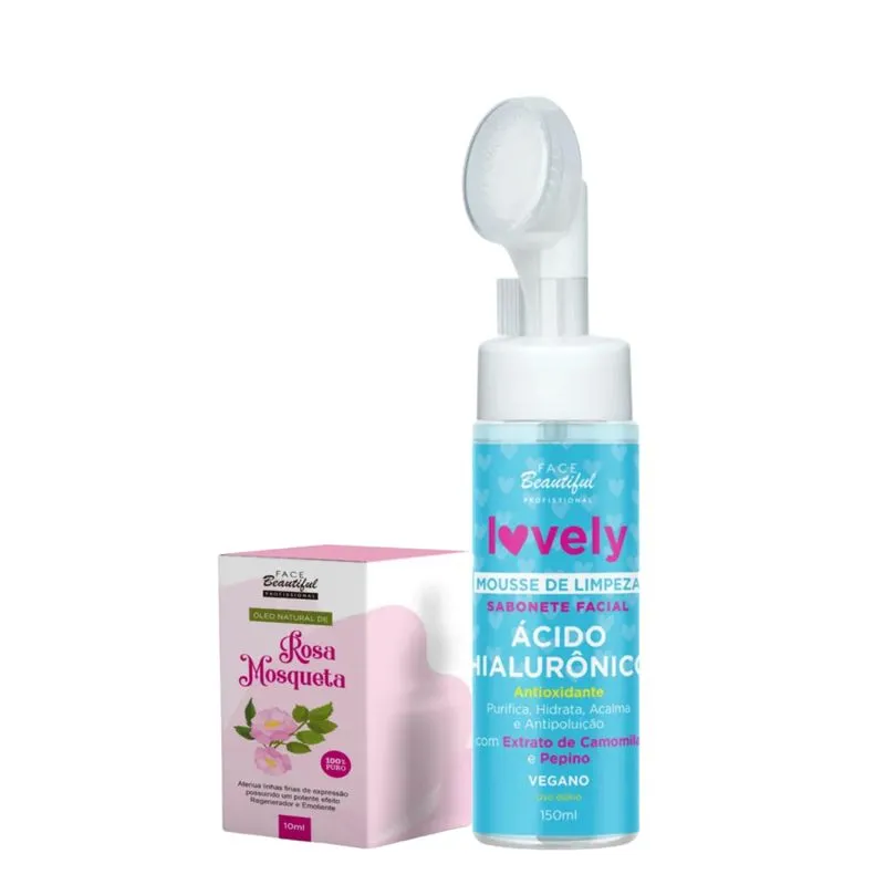 DUO Óleo de Rosa Mosqueta e Sabonete Facial Lovely Ácido Hialurônico 150ml - Face Beautiful | Skincare Natural