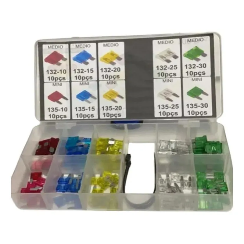 5x Fusivel Lamina Carro Veiculos Kit Com 100 Pçs Acomp Estoj