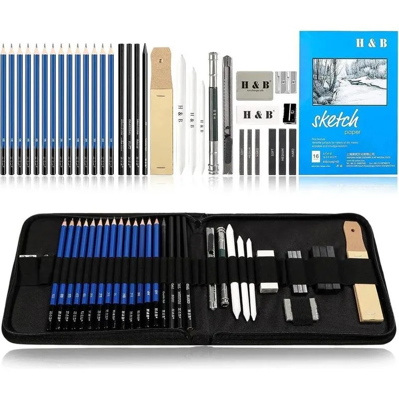 Kit 35 Pcs Maleta Profissional Lápis Colorido Desenho Estojo