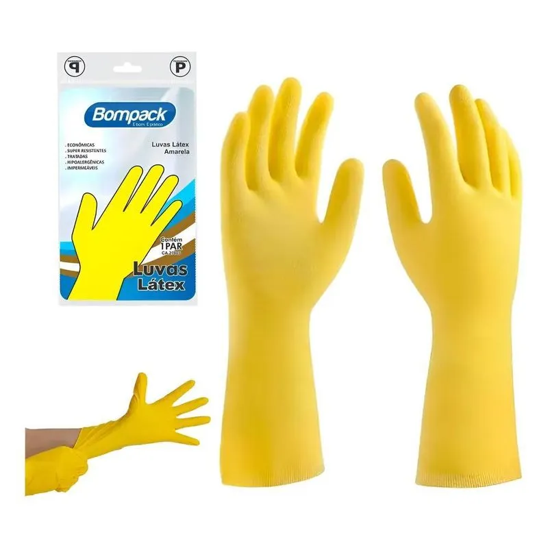 Luva De Látex Para Limpezas Gerais Amarela Tam. P, M E G