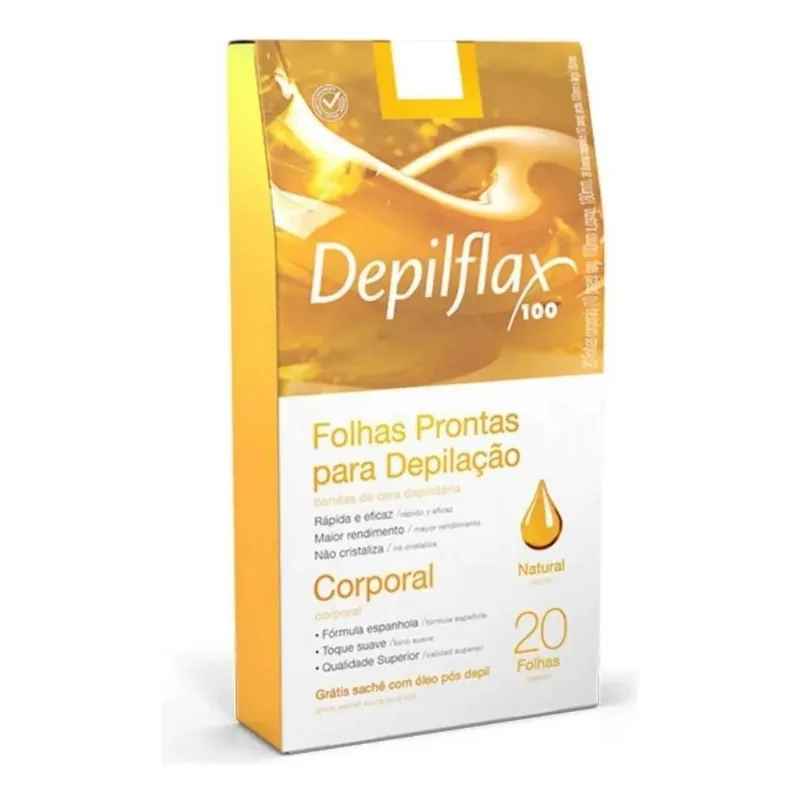 2x 20 Folhas Pronta Cera Depilatória Corporal Natural Depilf