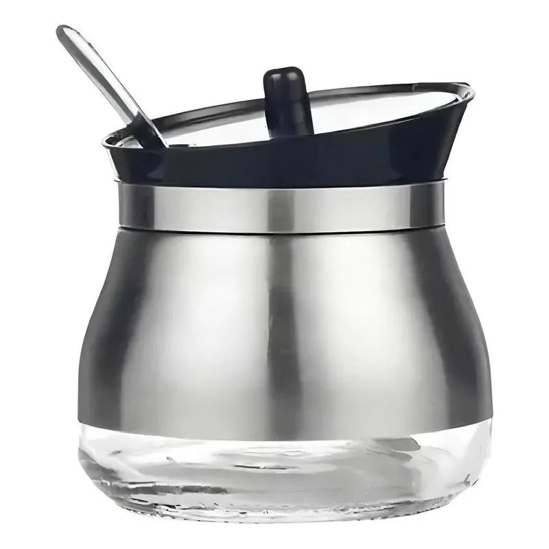 Açucareiro De Luxo Aço Inox Com Tampa E Colher 9x9 Cm Cor Pr