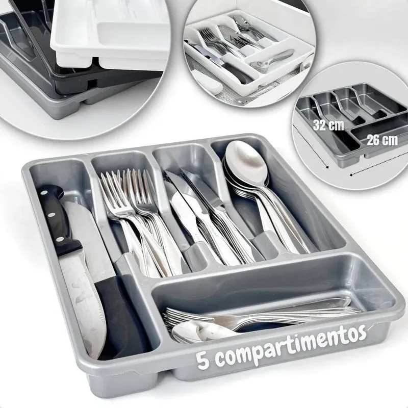Gaveta Cozinha: Porta Talheres 5 Divisórias Organize - Cinza