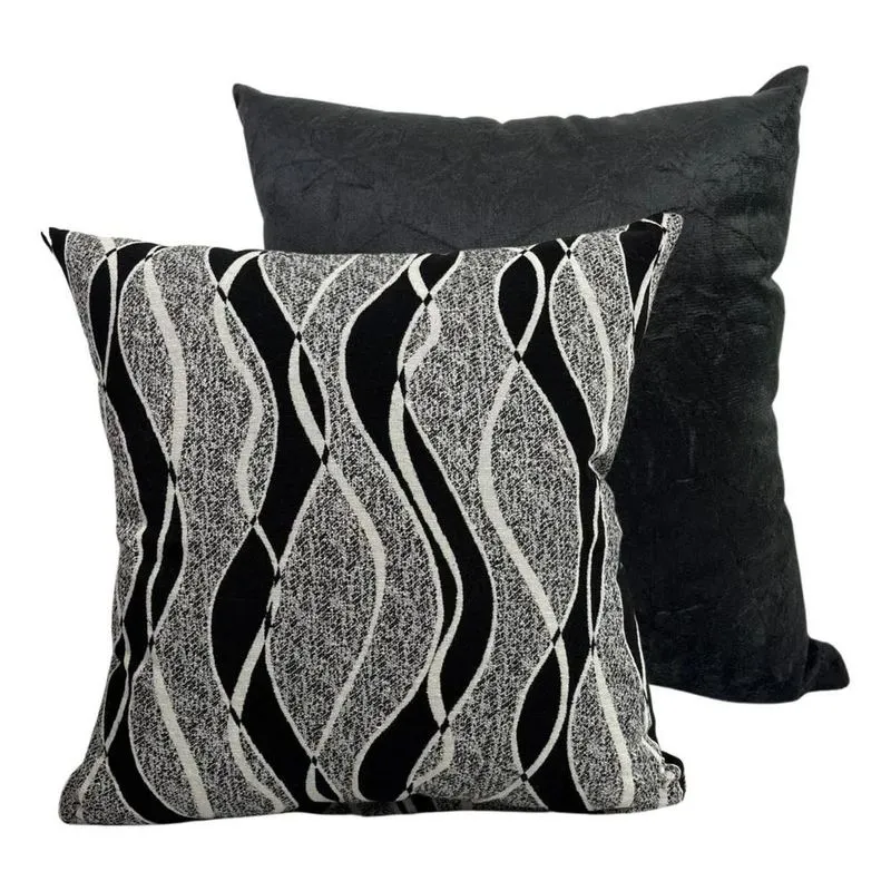 10x Kit 2 Capas De Almofadas Jacquard Sued Preto 60x60 (gra
