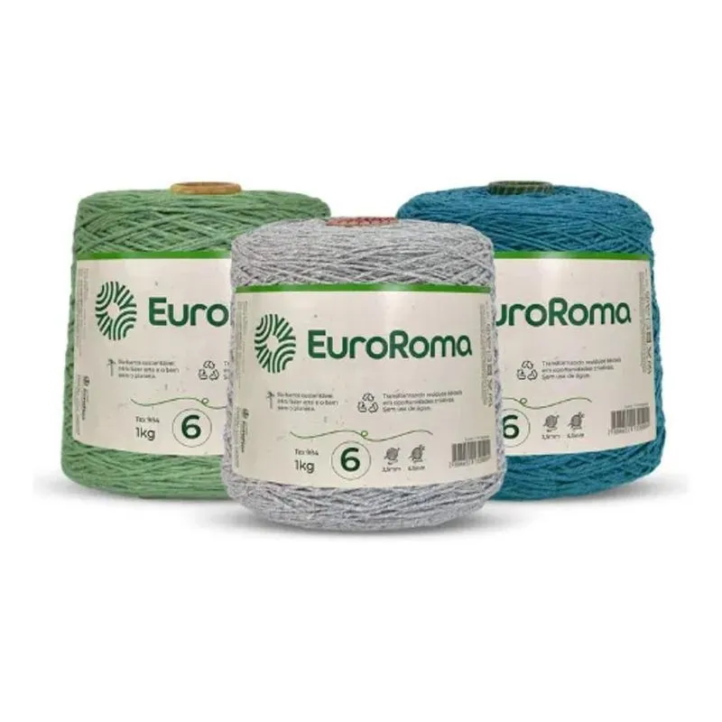 5x Barbante Euroroma 1 Kg Fio 6 Diversas Cores