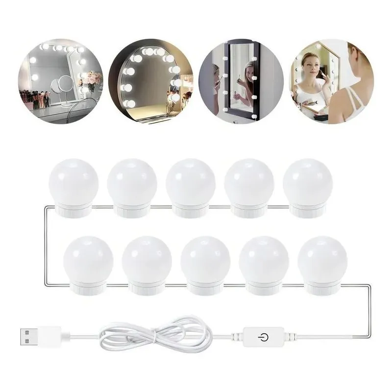 5x Kit 10 Luz De Espelho Camarim Maquiagem Led 3 Tons Cores