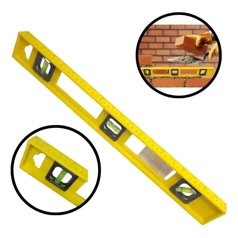 5x Nível Bolha Régua Prumo 50cm Manual Amarelo Profissional