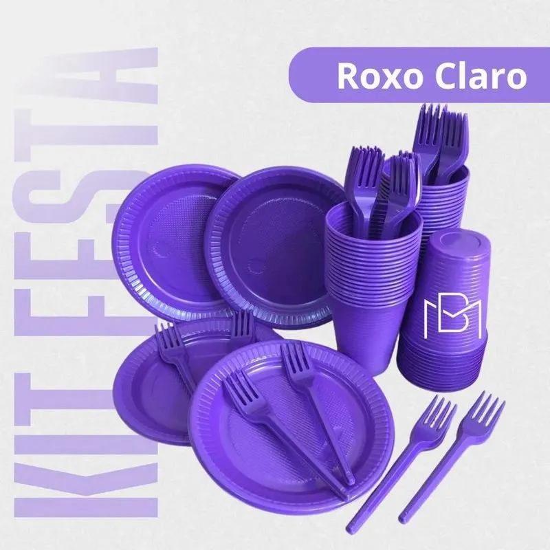 5x Kit Descartáveis Festa Copo Pratinho Garfinho Colorido 50