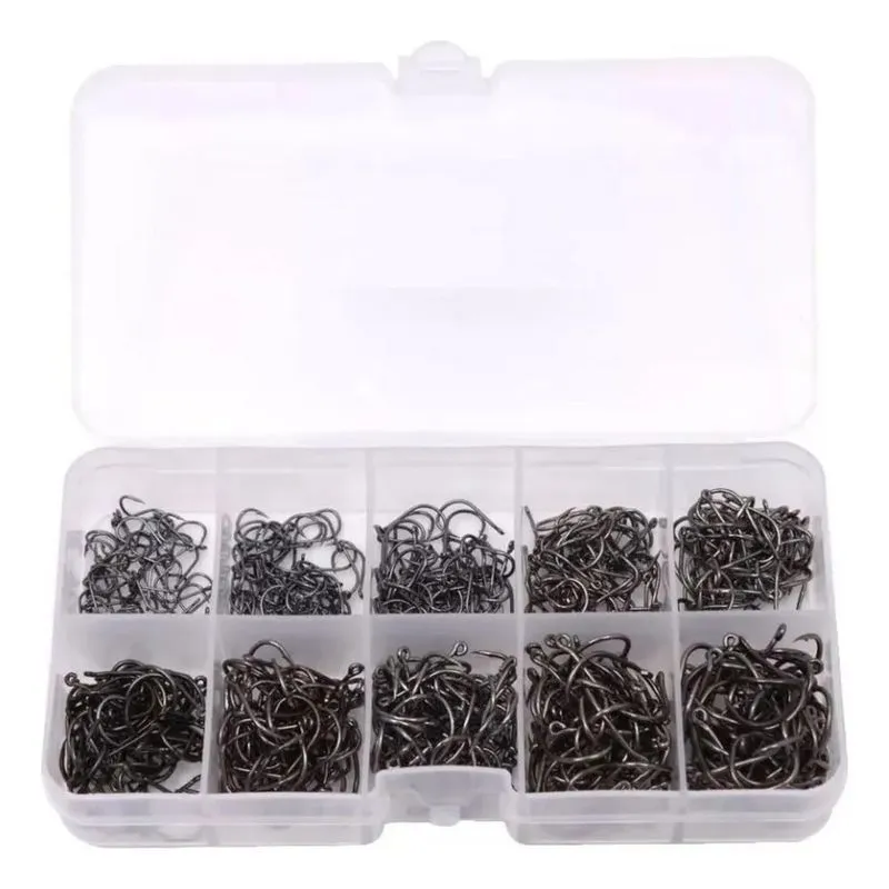 3x Kit Com 600 Anzóis Aço Carbono 3 Ao 12 + Caixa Pesca An