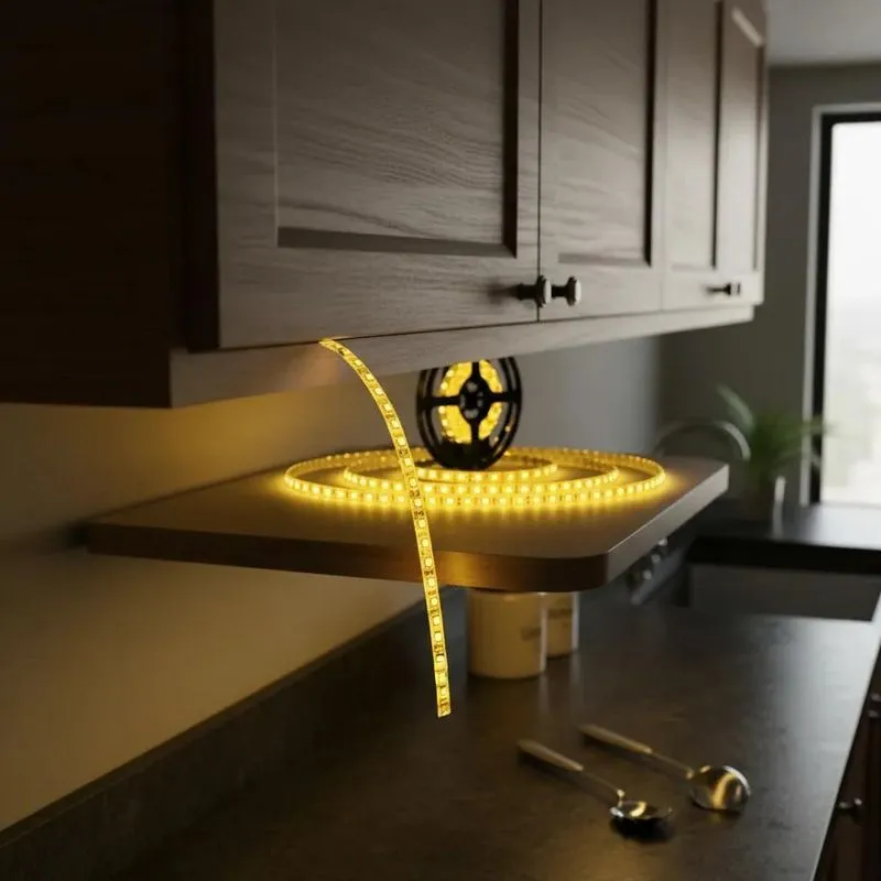Fita Led 5mts 5050 Branco Quente Com Silicone E Fita Adesiva