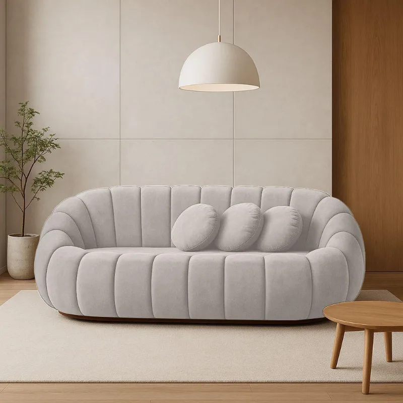 Sofá 2 Lugares Orgânico Para Sala Cloud Bouclê Cinza Claro E03 - D'rossi