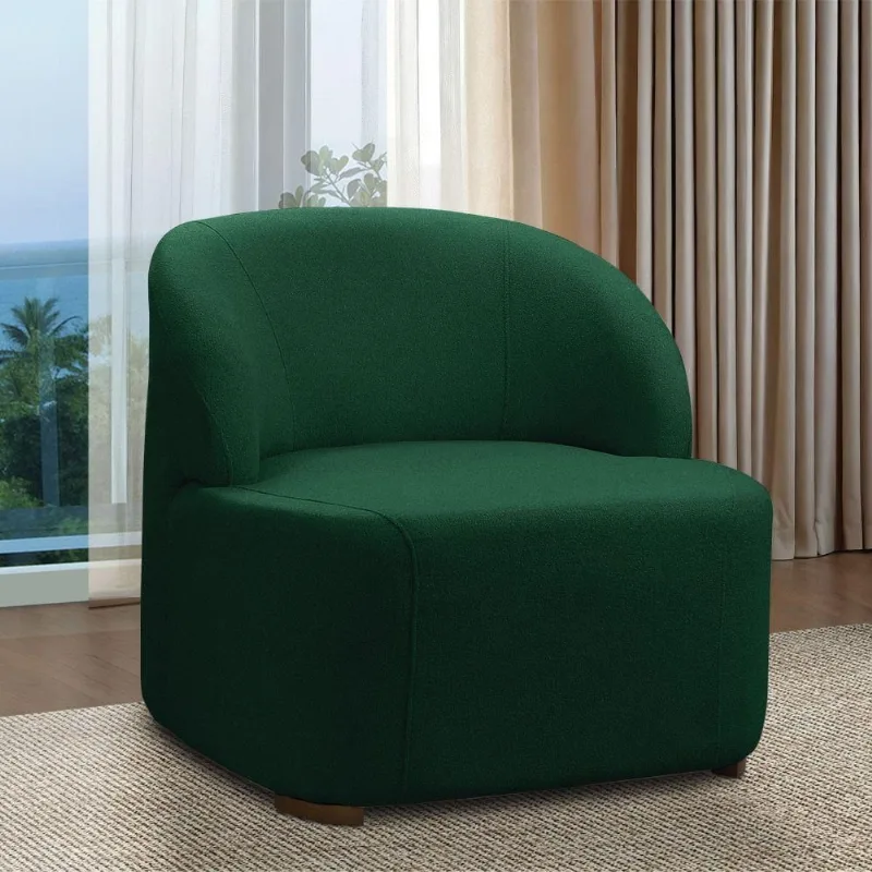 Poltrona Decorativa Diully Bouclê Orgânica Pés Madeira Verde D'Rossi
