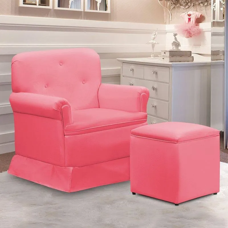 Poltrona De Amamentação Base Balanço E Puff Lígia Sintético Pink E03 - D'rossi