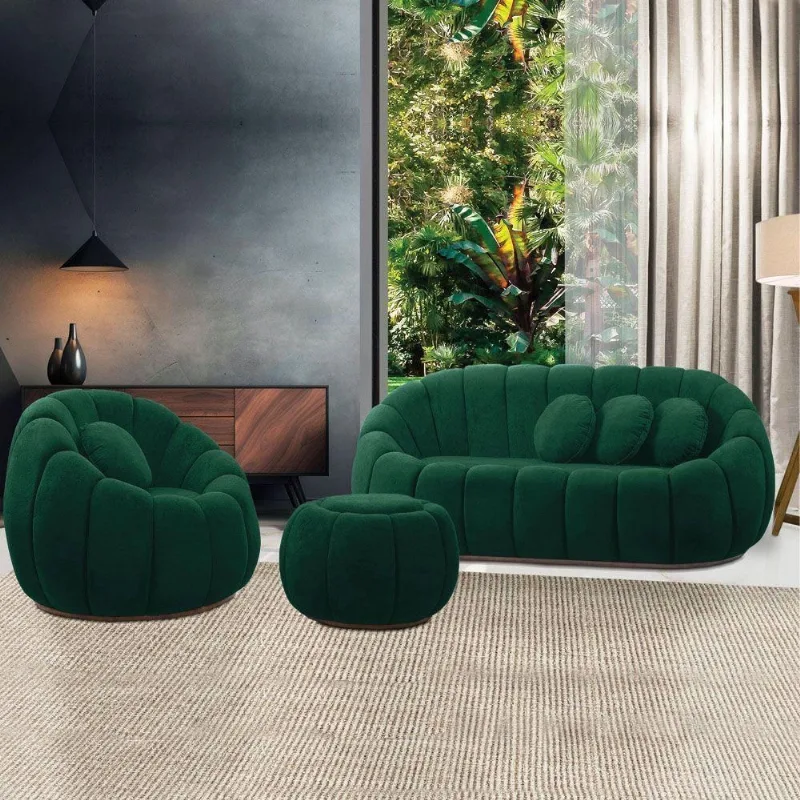 Kit Sofá Cloud 2 Lugares com Puff e Poltrona Verde Bouclê D'Rossi