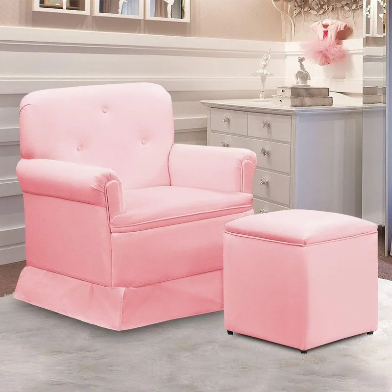 Poltrona De Amamentação Base Balanço E Puff Lígia Sintético E03 - D'rossi Cor Rosa Bebê