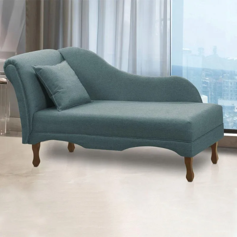 Sofá Recamier Medelin 2 Lugares Fixo 150CM Azul Linho com Almofada D'Rossi
