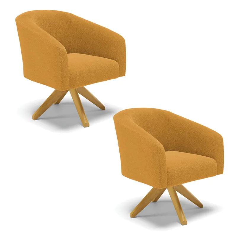 Poltrona Decorativa Giratória MA30 kit 2 Stella Bouclê Mostarda D03 - D'Rossi