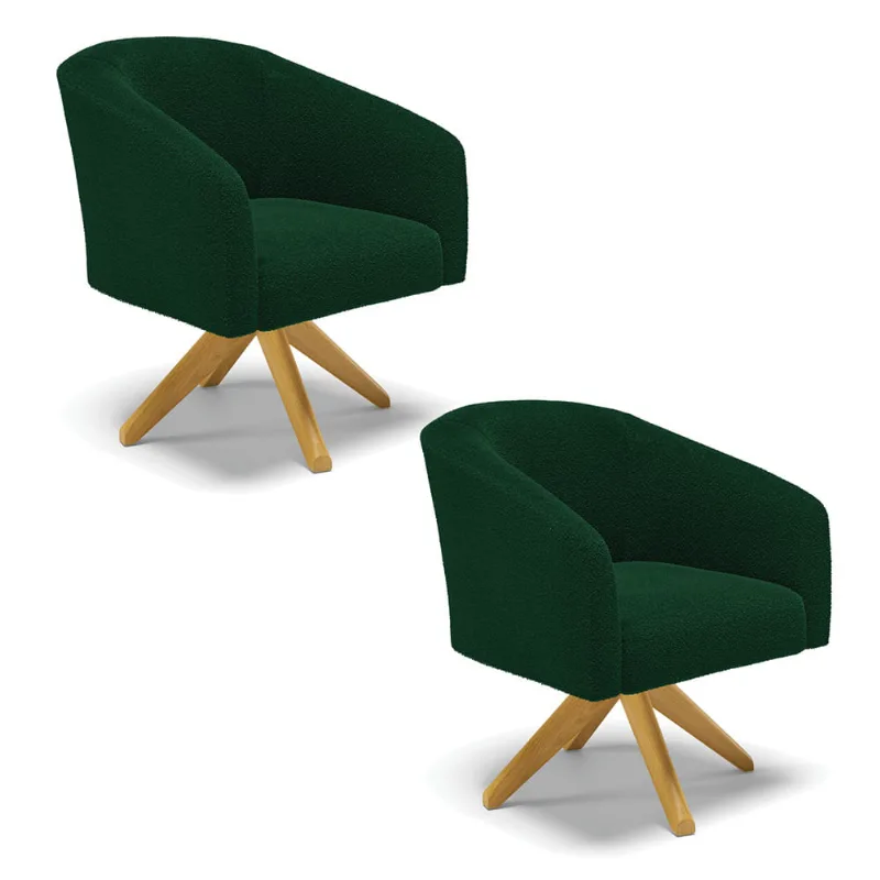 Poltrona Decorativa Giratória MA30 kit 2 Stella Bouclê Verde D03 - D'Rossi
