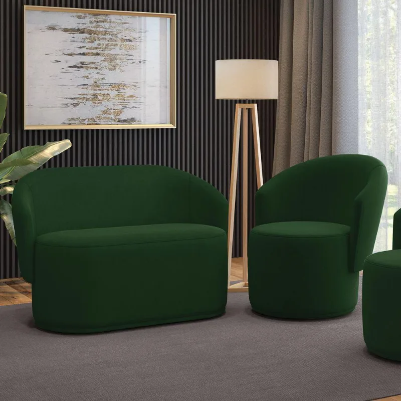 Sofá Namoradeira E Poltrona Orgânica Para Sala Malu Suede M11 - D'rossi Verde