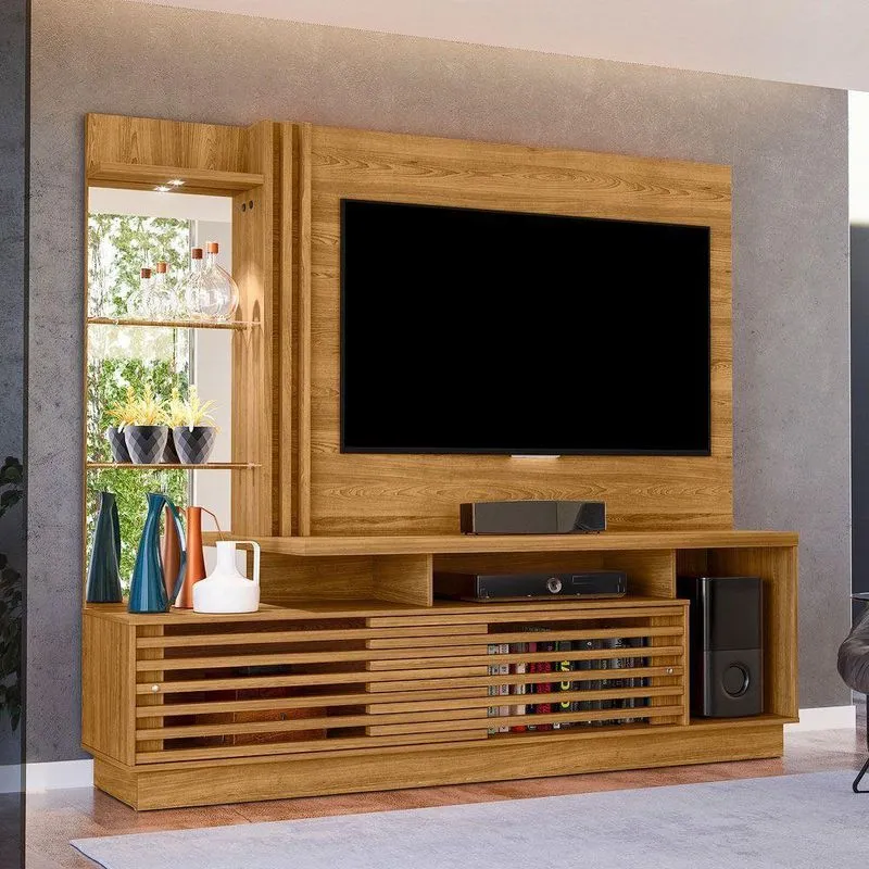 Estante De Tv 60 Pol 200cm Sala De Estar Lumari Cumaru M20 - D'rossi