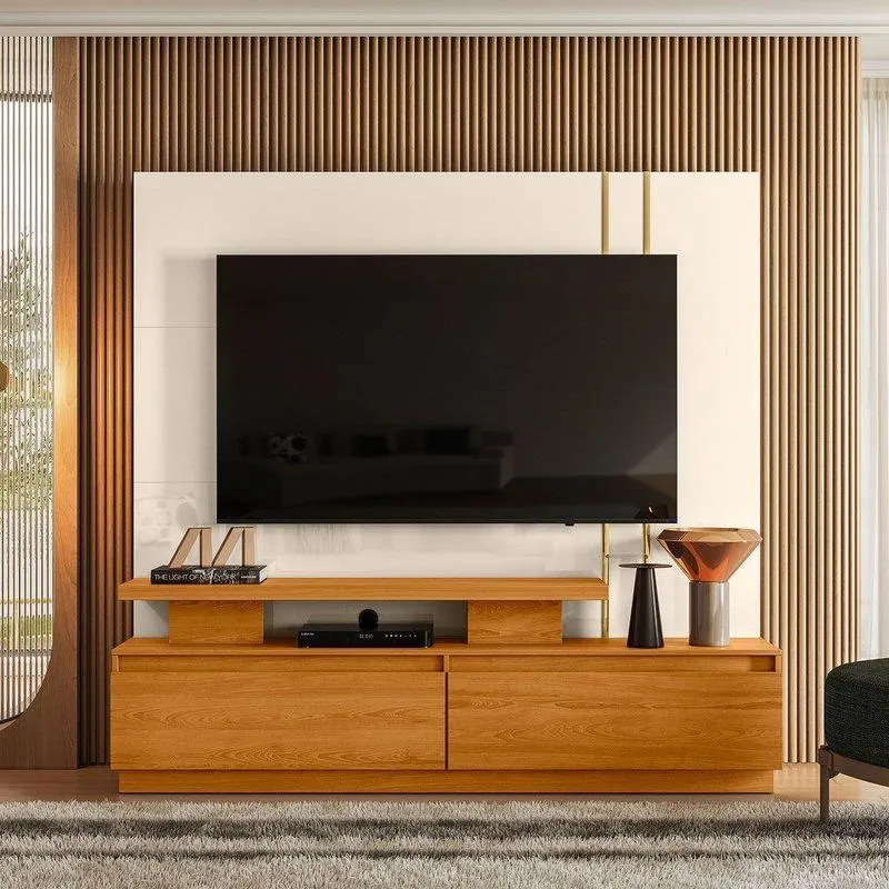 Estante De Tv 75 Pol 183cm Sala De Estar Belora Cinamomo-off White M20 - D'rossi