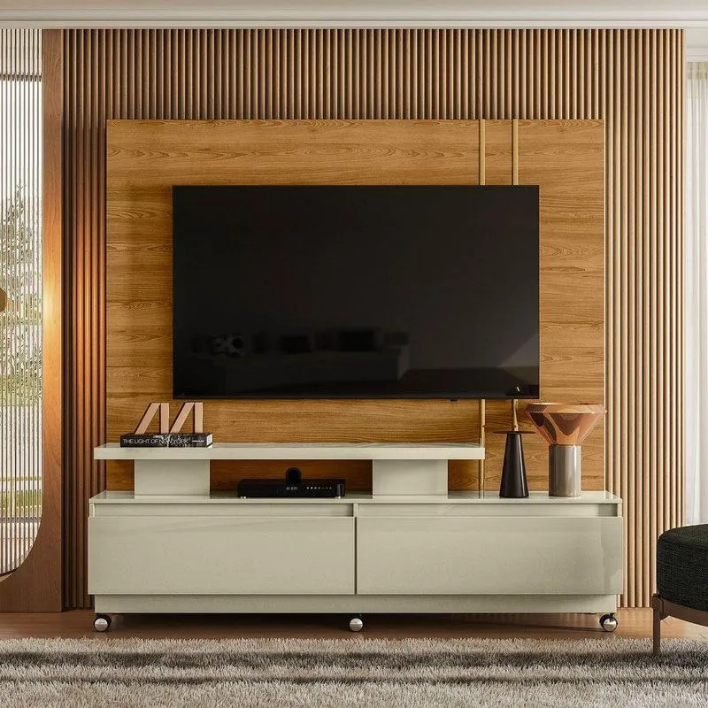 Estante De Tv 75 Pol 183cm Com Rodízio Sala Belora Cumaru-opala M20 - D'rossi