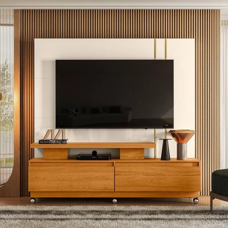 Estante De Tv 75 Pol 183cm Com Rodízio Sala Belora Cinamomo-off White M20 - D'rossi